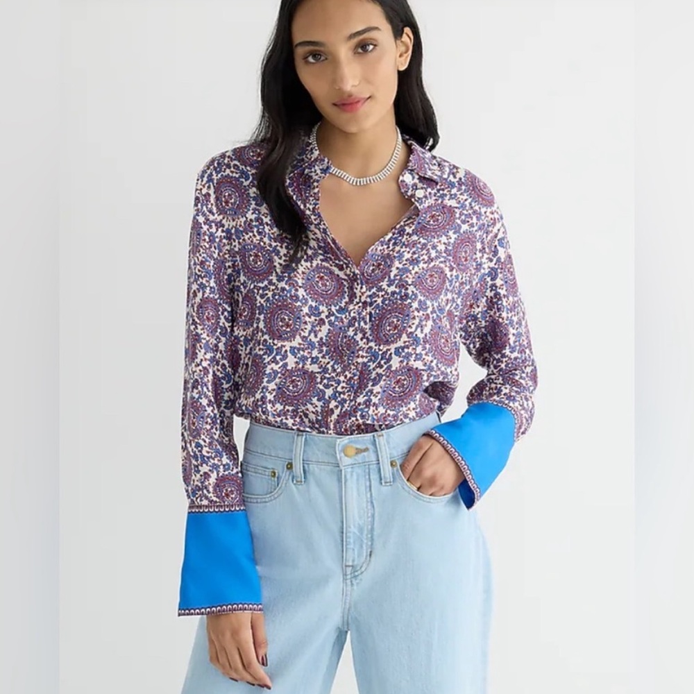 ✖️SOLD✖️•J.CREW• Classic-Fit Drapey Cupro-Blend Shirt in Floral Crown - Picture 1 of 16